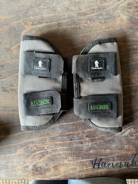 Classic Equine Magnex Mesh Horse Boots - Gray and Black with Green Logo